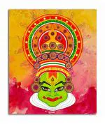 Tamatina Multicolor Unframed Face Of Kathakali Classic Indian Art Canvas Painting - 13X11 Inch