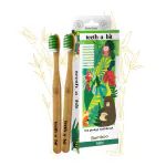 teeth-a-bit The Pledge Bamboo Toothbrush Kids (9-12 Years) Slim Handle with Gum Sensitive Soft Bristles Pack of 2 (Forest Green)