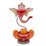 Artlivo Red Embossed Metallic Ganesh Candle Holder for Gift and Decor