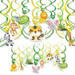 Festiko 12 Pcs Jungle Animal Party Decoration, Jungle Animals Hanging Swirl Safari Party Forest Animal Theme Supplies For Kids Birthday Party