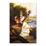 Tamatina Multicolor Religious Art Saraswati Mata God Unframed Canvas Painting - 13X9 Inch