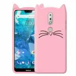 Indiacase Nokia 6.1 Plus Pink Slim Silicone, Rubber Cat Design, Wireless Charging Compatible Cases & Covers, Display Size-12 mm, 14 x 7 x 5 mm