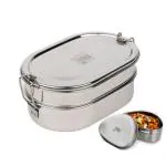 JVL Silver Stainless Steel Double Layer Capsule Lunch Box With Small Container - Not Leakproof