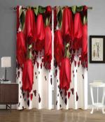 Dc Decastle 152 cm (5 ft) Polyester Room Darkening Window Curtain (Pack Of 2) (3D Printed, Red)