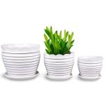 Garden Art White Round Indoor Planter with Home Office Decor Ceramic Flower Pots (21 x 18 x 14 cm) pack of 3