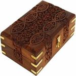 GURU JEE Hand Carved Wooden Decorative Floral Carvings Multipurpose Storage Organiser Keepsake Jewellery Box 20x12.5x6.5 CM