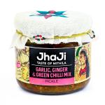 JhaJi - Taste of Mithila Garlic, Ginger, Chilli Mix Pickle | Lahsun Adrak Mirch Ka Achar | Medium Spicy, Salty, Tangy, Chatpata Aftertaste | No Artificial Preservatives & Colors | Bihari-Style Homemade Pickle, 250g