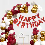 House of Banter White, Gold & Red Birthday Decorations for Girls, Kids Party, Woman, Boys, Couples, Adult- Gold & Red Theme Birthday Decoration Set, White & Red Party Supplies for Birthday, Red Balloons Decoration Combo