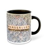 Whats Your Kick World Map Theme Wanderlust Printed Black Ceramic Coffee Mug and Tea Mug 325 ML