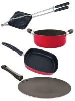 Nirlon 4 pcs of Red and Black 3 Layer Non-stick Aluminium Coated Kitchen Cookware Combo Set