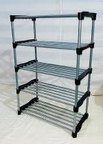 BLUEVISTA Multipurpose Shoe Rack Silver and Black Open (5 Shelf) Alloy Steel Book /Shoe/Cloth Rack for Anywhere Use.
