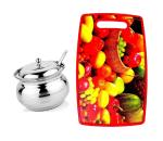 BLUE WONDER Stainless Steel Multipurpose Ghee Pot/Pickle Container with Spoon With Plastic Oval Chopping Board and (Multicolour, Pack of 2)