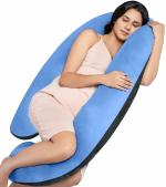 MY ARMOR Full Body G Shaped Pregnancy Pillow for Pregnant Women, Maternity Pillows Gift for Pregnancy Sleeping, Premium Velvet Cover with Zip, Black + Sky Blue