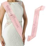 Party Midlinkerz Fabric Pink Birthday Princess with Golden Lettering Satin Sash for Birthday Party