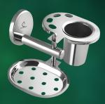 CUROVIT Stainless Steel Oscar Soap Dish & Tumbler Set/Paste Holder for Bathroom/Bathroom Brush Stand Wall Mount in Chrome Finish for Wash Area/Bathroom Fittings.