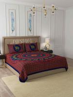 JAIPUR FABRIC Blue Camel Mandala Cotton Double Bedsheet With 2 Pillow Covers