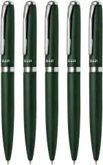 UJJi Green Body Colour Metal Pen with Twist Open Pack of 5pcs Blue Ink Ball Pen
