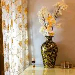 JK DECOR Artificial Flower Abstract Black Gold Metal Vases for Home Decor and Events | 12 Inch | Black-Golden