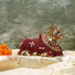 NIKSA HOMES Stone Wali Nandi Cow | Shiva's Bull | Sacred Kamdhenu Figurine | Symbol of Patience & Sincerity | Guardian of Kailash | for Home, Temple, Festivals Gift | Brass Handcrafted