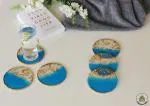 Monstera Hut Round Ocean Blue Transy Resin Coaster| 4 Inch |Pack Of 6