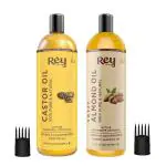 Rey Naturals Cold Pressed Castor Oil and Sweet Almond Oil for hair and skin 200ml Plus 200ml