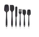 INKULTURE Silicone Spatula Sets of 6 Pcs Made of 100% Food Grade Silicone One Piece Design Seamless Heat-Resistant Spatula Perfect for Spatula Cooking, Baking and Mixing (Black)