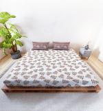Mayfair Homes London Brown Modern Floral 144TC Cotton Fitted King Bedsheet with 2 Pillow Cover