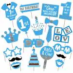 Zyozique First Birthday Photo Booth Props For Bithday - Party Photo Booth Props (Pack of 19)