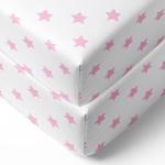 Bacati Pink Stars Ikat Muslin Crib Sheets 0 - 24 M (132 cm x 71 cm) Pack Of 2