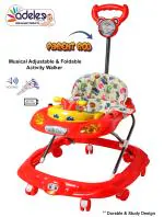 Odelee Red Buddy Musical Baby Activity Walker with Adjustable Height and Parental Rod (6-18 M)