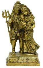 Kalarambh Brass Shiva Family / Shiv Parivar Idol Murti Statue for Home Pooja Puja Mandir Decor Collectible Handicraft Art, Yellow, 3 x 2 x 5 Inch (L x W x H)