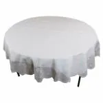 MONKDECOR Plain White Floral Design 2 Seater Round Center Table Cover (Size-36 Inches Round)