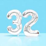 DecorXprime Solid 32 Inch Silver Foil Balloon Number 32 For Party Decoration |32 Year No. Balloon (Silver, Pack of 1)