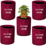 Iagrifarm 15x15 Inch Geo Fabric Grow Bags, Pack of 5, UV Protected, 450 GSM, Round Shape/Maroon Colour for Home & Terrace Garden