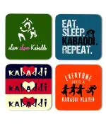 Whats Your Kick Love Kabaddi Printed Set of 4 Coasters With Beautiful Metal Stand