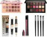 Lenon NUDE AND ROSEGOLD EYESHADOW WITH 2 IN 1 3D CONTOUR STICK,5 IN 1 LIPSTICK,4 LOOSE MAKEUP BRUSH ALL IN ONE EYE MAKEUP KIT (5 Items in the set)