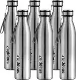 Snapple Tag 1000 ml Stainless Steel Water Bottle | Single Wall, Non-Insulated | Pack of 6, Silver, Steel ISI