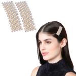 LYKAA Sparkling Fancy Acrylic Rhinestones Hair Barrette, Hair Clip, Hair Accessories Jewellery with Metallic Tic Tac, Korean Style For Women Girls - Pack of 2 (White, Silver)
