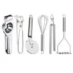 DreamBasket Lemon Squeezer & Pakkad & Pizza Cutter & Whisk & Chimta & Potato Masher for Kitchen
