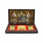 pujaNpujari Gold Plated Radha Krishna Photo Frame with Charan Paduka for Pooja Room, Return Pooja Gift Box Set