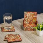 Ambbi Collections Red Wood Tea, Coffee Coasters With Stand 10*10 cm - Pack of 6