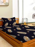 AEROHAVEN 180TC Glace Cotton Abstract Flat Single Bedsheet with 1 Pillow Cover - Navy Blue