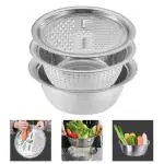 Fableart Stainless Steel Mirror Finish 3-in-1 Grater Strainer Mixing Bowl Set of 3