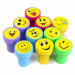 Crackles 10 pc Smiley Emoji Kids Stamp Set Sticker School Scrap Booking Self Ink Only Red Ink