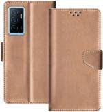 Sbms Vivo Y75 4G, Vivo V23E 5G Gold Artificial Leather Shock Proof Flip Cover