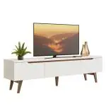 Madesa Easy to Assemble TV Stand with Doors and Drawer for TV (White) - up to 75 inch