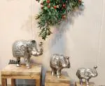blissful decor presents Metal Elephant Showpiece Decorative Items Figurine for Home/Office Table Living Room Decor (Set of 3) (SILVER FINISH)