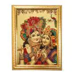 Hawai Shree Radha Krishna Religious Gold Plated Wooden Wall Hanging Photo frame 14x10 inch GLDFRM516