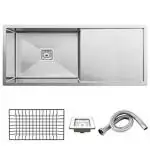 Respite Silver Stainless Steel Single Bowl With Sink Coupling And Waste Set, 37 X 18 X 10 Inch