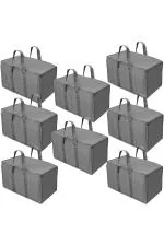 Tulman Black Nylon Foldable Storage Bag for Clothes with Zipper Closure and Strong Handle Pack of 8